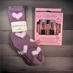BCBGeneration Purple Heart Socks & Lip Collection Set